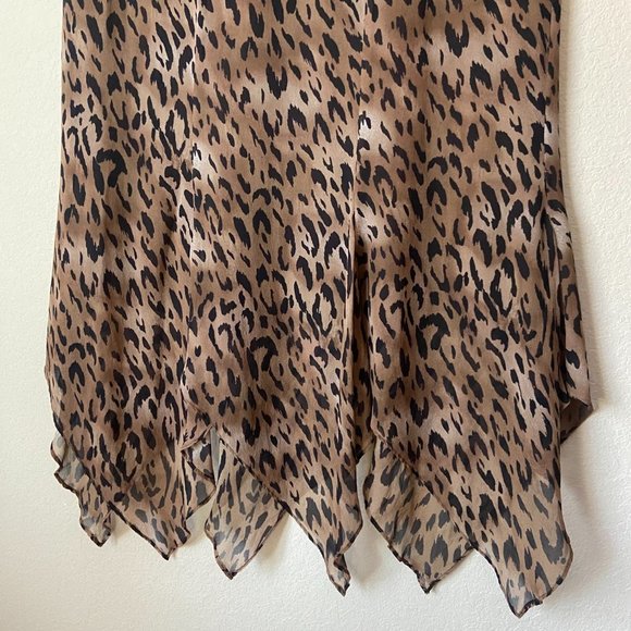 Chico's Silk Boho Leopard Animal Print Handkerchief Hemline Midi Skirt - Picture 7 of 9